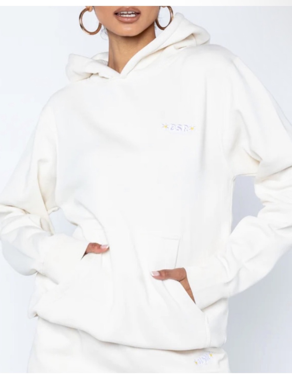 BSR by Samii Ryan sweatshirt Cream Pullover Hoodie with Kangaroo Pocket